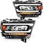 FINDAUTO Headlight Assembly Fits For Ram 1500 2019-2021 Black Housing Headlamp Driver+Passenger Side