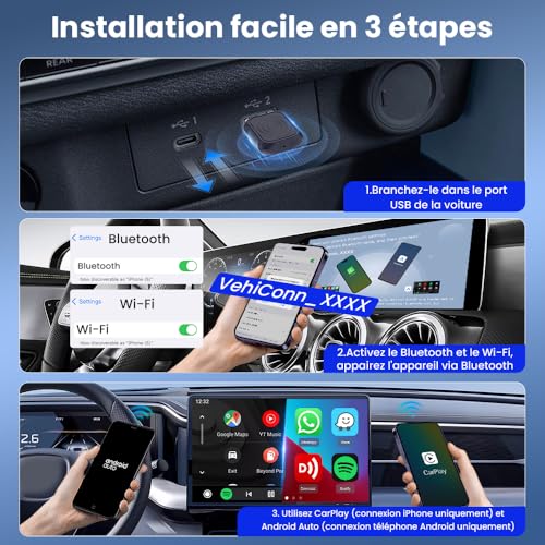 CarlinKit Adaptateur CarPlay et Android sans fil 2026, mise à niveau Plug & Play USB-A/Type-C, fonctionne avec iOS 10+ et Android 11.0+ – vue 8