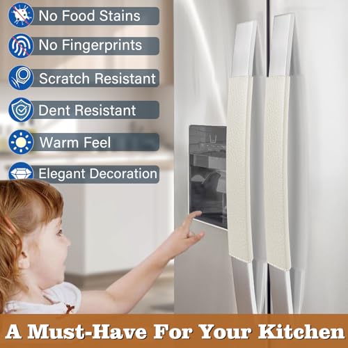 Rikzor Refrigerator Door Handle Covers, Set of 5, Adjustable Appliance Handle Covers, Keep Your Kitchen Clean, Microwave Oven Stove Dishwasher Handle Protector, Non Slip Fridge Handle Cover (Ivory) by Rikzor - Used condition - Image 3