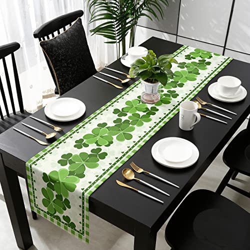 Cycoshower Dining Table Runners For St. Patrick's Day And Spring Decoration,Irish Clover And Green Plaid,Stain Proof Dresser Scarves Fireplaces Décor 13X90In #TOP2