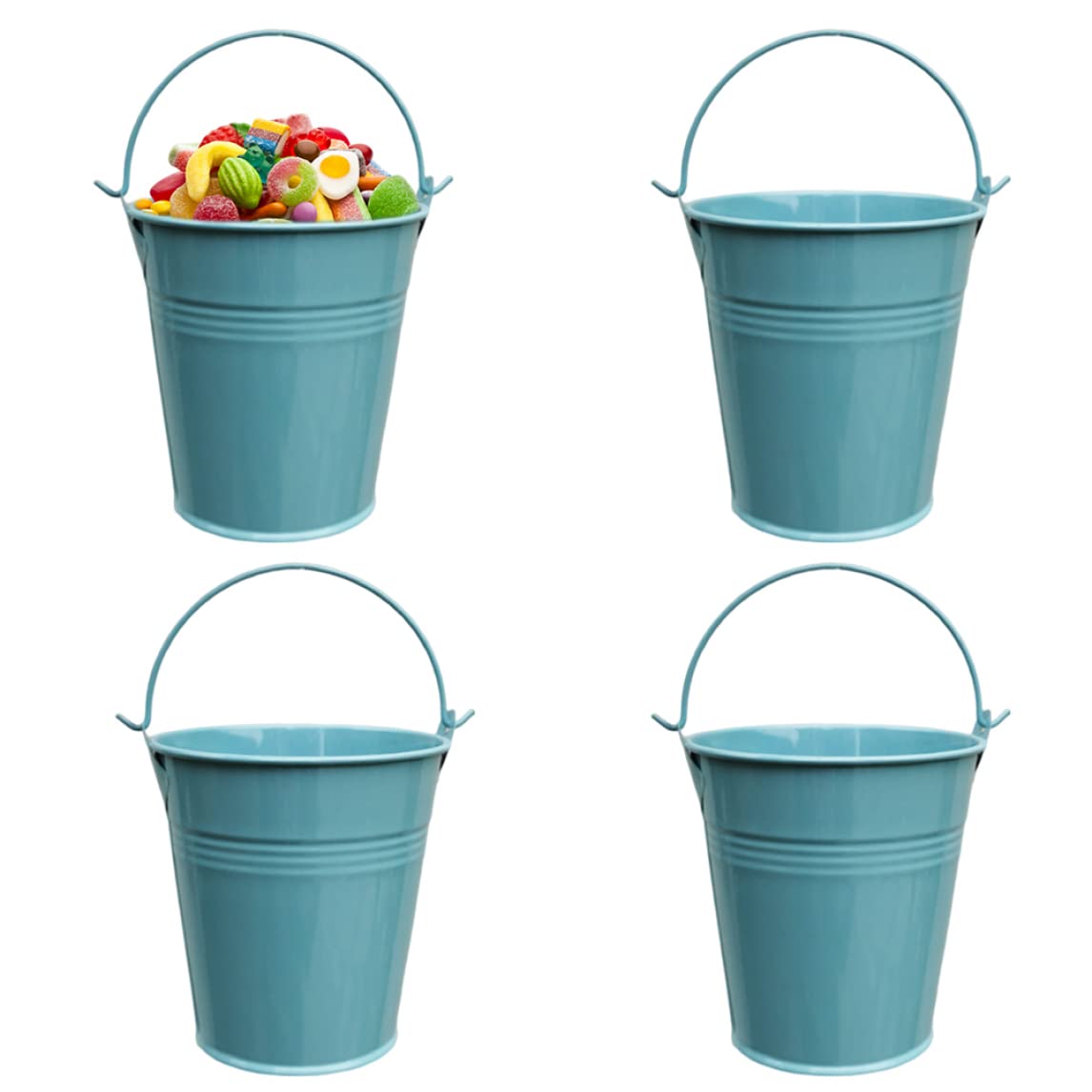 Cubos de metal para favores de fiesta y centros de mesa florales, cubetas azul de 4 piezas
