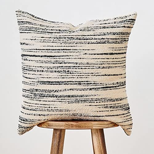 DOMVITUS Boucle Pillow Covers 18x18 Cream Pillow Covers Decorative Pillows for Bed Couch Textured Throw Pillows Farmhouse Pillow Covers Soft, 1PC, Black Stripe