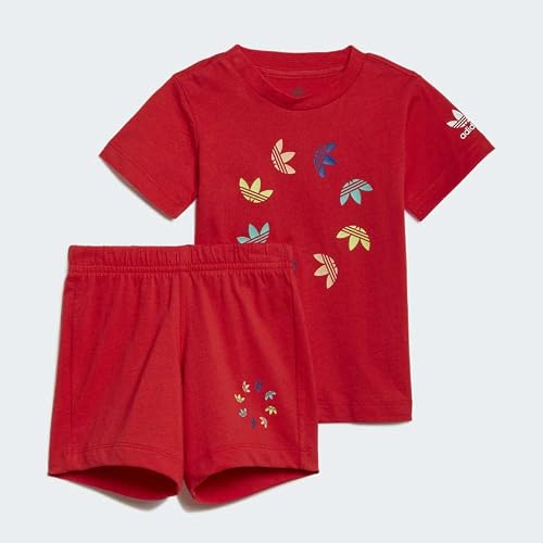 Adidas Short tee Set, Unisex Baby, Top:Vivid Red Bottom:Vivid Red S21, 3-4A