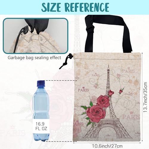 Image of Car Trash Bag Pink Eiffel Tower and Roses Leak-Proof Waterproof Car Garbage Bag with Drawstring Foldable Canvas Trash Bin with Adjustable Buckle for Car Accessories, Travelling, Camping