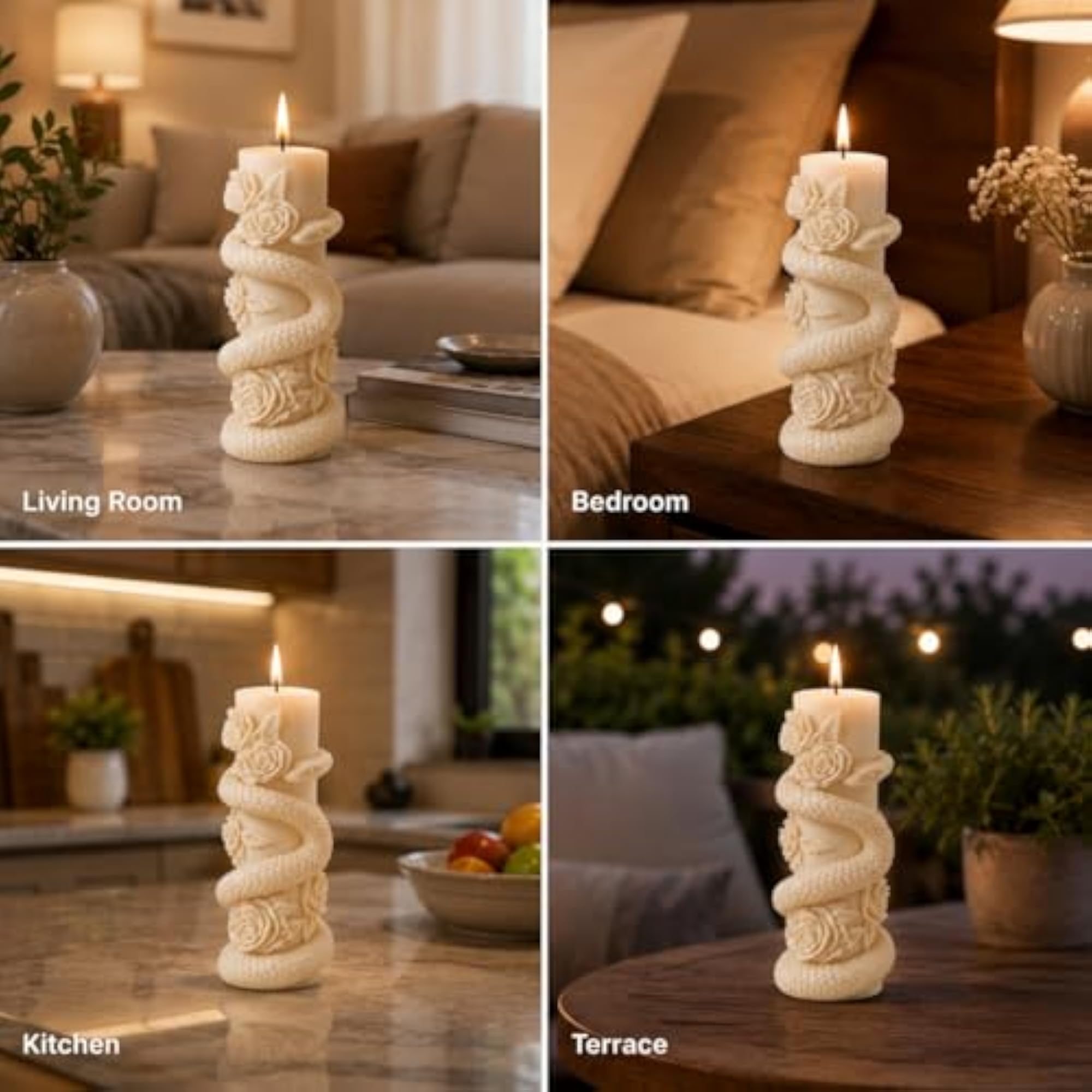 Designer Ornate Floral Scroll Carving Pillar Candle