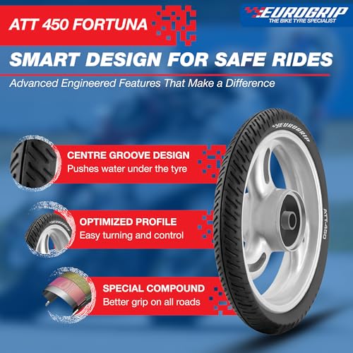 Image of Eurogrip Tyres | 2.75-17 41P 4PR ATT 450 FORTUNA Tubeless | Tyre for Front | Manufacturing Year: 2025