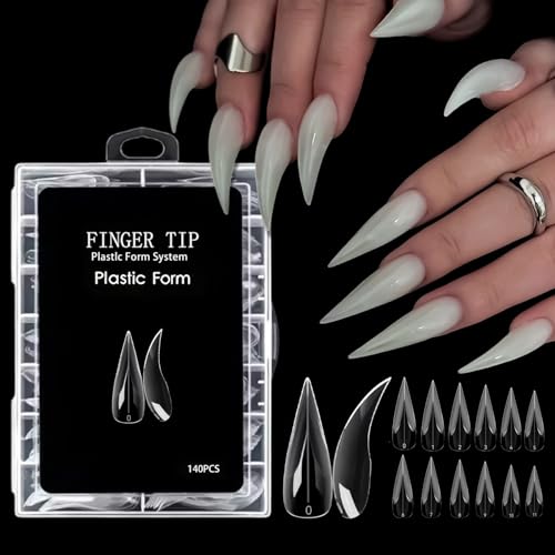140 Pcs Medium Cat Claw Curved Stiletto Nail Dual Forms for Poly Gel Extension Claw Nail Tips Full Cover Eagle Claw Press on Nails for Nail Art Design Salon DIY