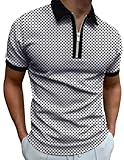 Men Zip Up Polo Shirt Graphic Collared Tshirt Top Printed Golf Polo Shirt M