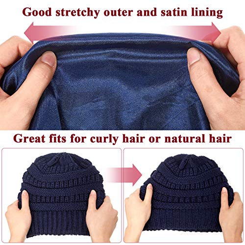 Image of Geyoga Winter Beanies Satin Lined Warm Thick Knitted Hats Slouchy Caps for Women