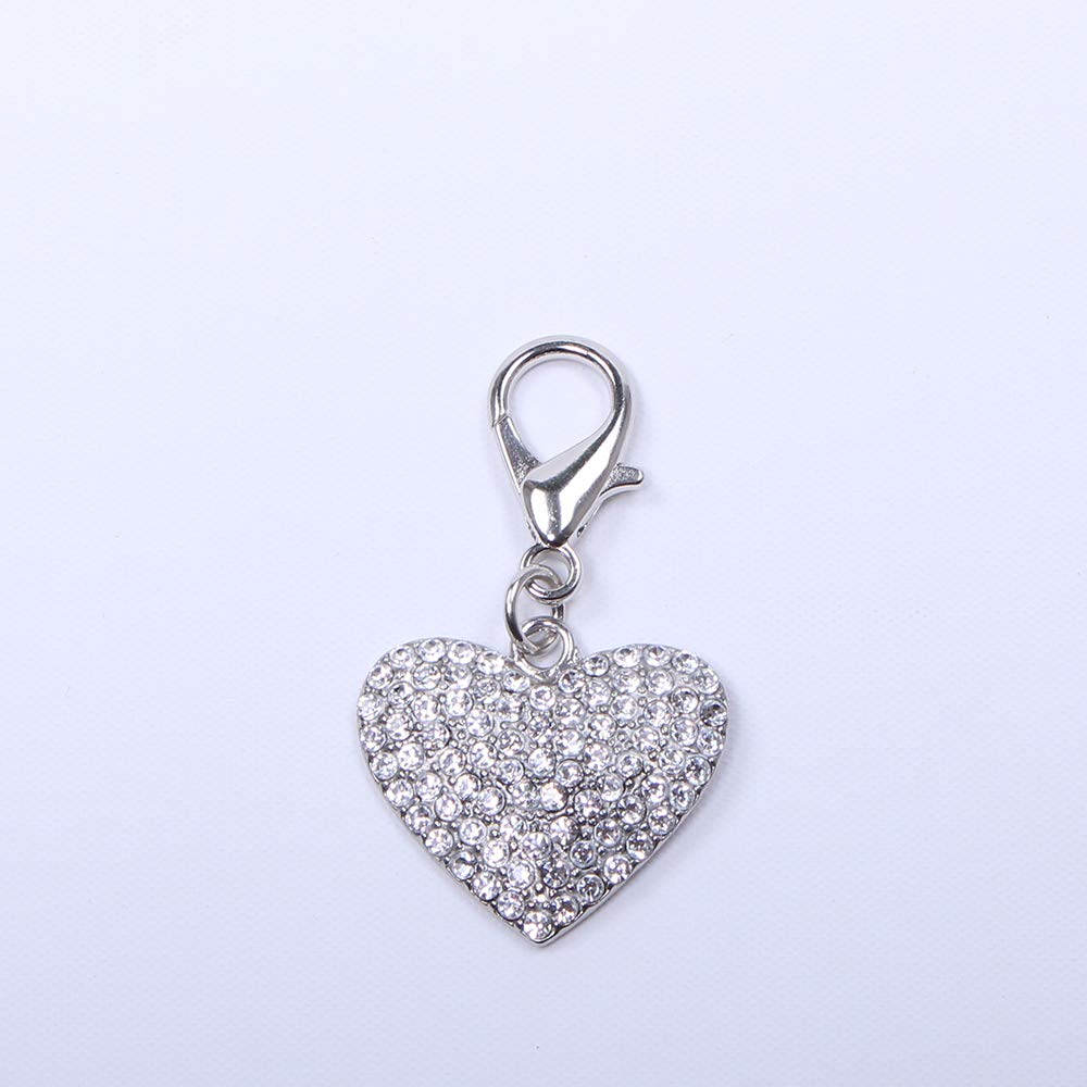 Dog Cat Bling Heart Full Rhinestones Charm Pendant Pet Puppy Necklace Collar Jewelry Accessory(Crystal)