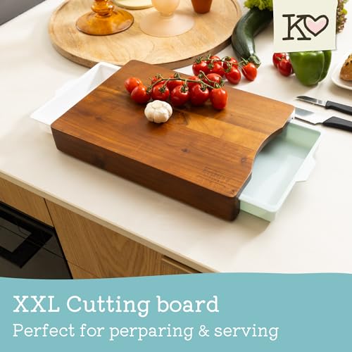 Kristie's Kitchen Wood Cutting Board – Meal Prep Station with Pull Out Trays for Easy Food Prep, Storage & Clean Up – Wooden Non Slip Prep Deck – Serving Board - 100% Acacia Kitchen Cutting Board - Image 2
