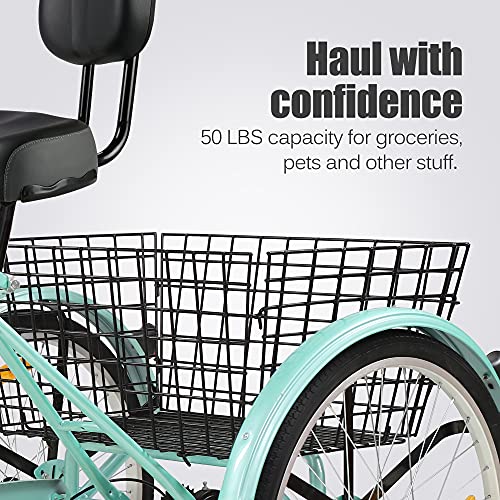 Adult Tricycles 7 Speed, Adult Tricycle Trikes 20/24/26 inch 3 Wheel Bikes, Three-Wheeled Bicycles Cruise Trike with Shopping Basket for Seniors Men Women Cycling Exercise Recumbent Bike