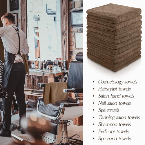 Image of Shimeyao 40 Pack Bleach Proof Towels Microfiber Absorbent Resistant Hair Hand Towels Bulk Quick Dry 16 x 29 Inches for Barber Gym Bath Spa Shaving (Brown)