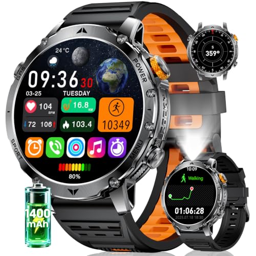LIGE Smartwatch Uomo con GPS Integrato, Batteria da 1400 mAh, Altimetro/Barometro/Bussola, Smart Watch 1,7" con Torcia LED, Chiamate Bluetooth, 118 Modalità Sportive, Android iOS
