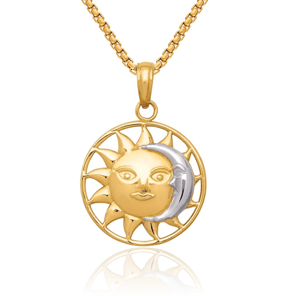 IceCarats 10K Solid Yellow Gold Sun Crescent Moon Necklace Chain Pendant Charm Celestial Jewelry