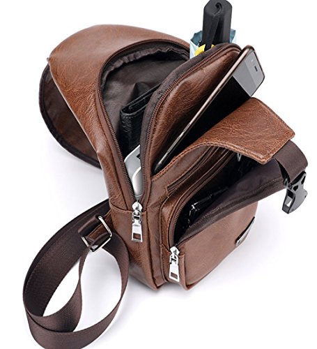 Rullar Waterproof Pu Leather Sling Bags Chest Shoulder Crossbody Messenger Business Travel Hiking School Multipurpose Daypack Purse Backpack For Mens Womens Light Brown #TOP5