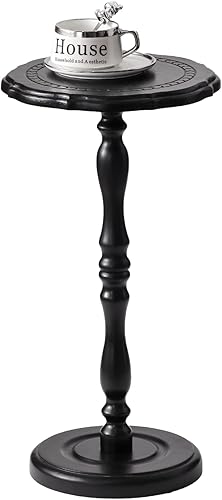 Mesa de bebidas, mesa auxiliar pequeña para espacios pequeños, mesita de noche redonda de madera maciza moderna para sala de estar, dormitorio, Negro