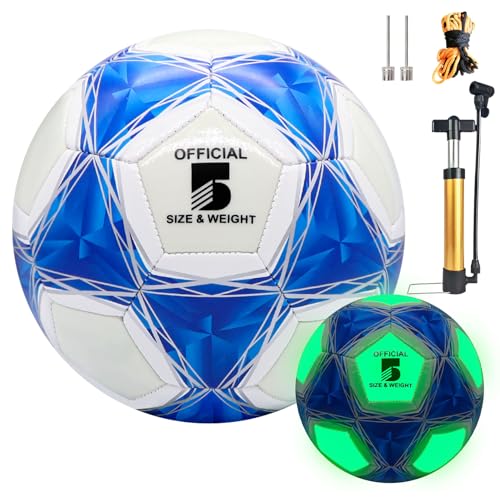 Idota Ballon de football de sport - Taille 5 - Brille dans l'obscurité - Pour jeux de nuit - Étanche - LED - Pour jeu régulier et entraînement - Kit...
