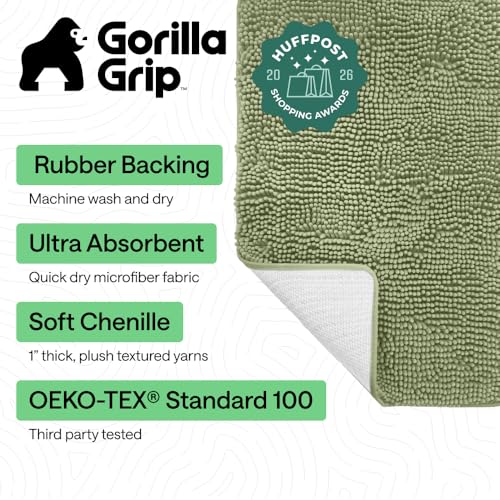 Image of Gorilla Grip Luxury Chenille Bathroom Rug Mat, 48x24, Extra Soft and Absorbent Shaggy Rugs, Machine Wash and Dry, Perfect Plush Carpet Mats for Tub, Shower, and Bath Room, Sage Green