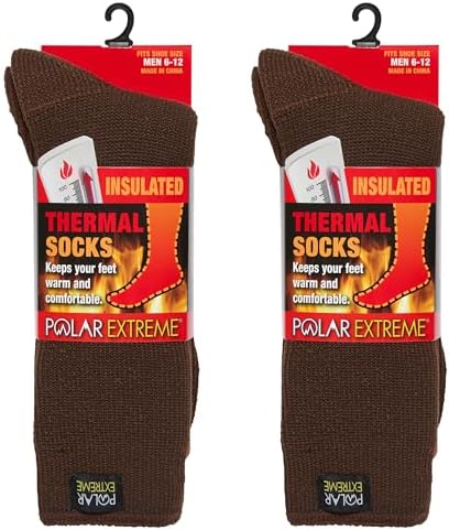Polar Extreme Thermal Hiking Sock For Men & Women, Insulated Warmth for Cold Weather Boot Comfort, One Size Fits Most, 2 Pack, Brown