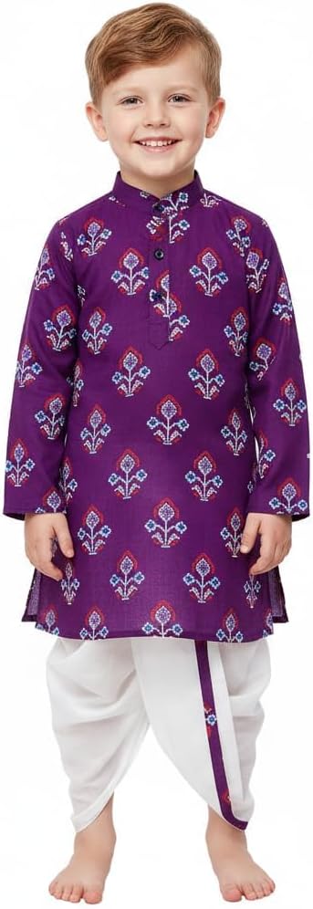 Chandrakala Kids Kurta Dhoti Set for Boys Indian Printed Ethnic Wear(KK122-P)
