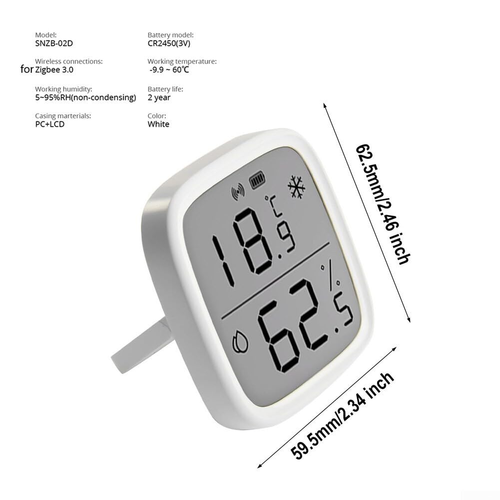 Capteur de température et d'humidité pour Zigbee, capteur de température et d'humidité avec écran LCD numérique, capteur SNZB-02D pour Alexa, surveillance à distance et domotique intelligente