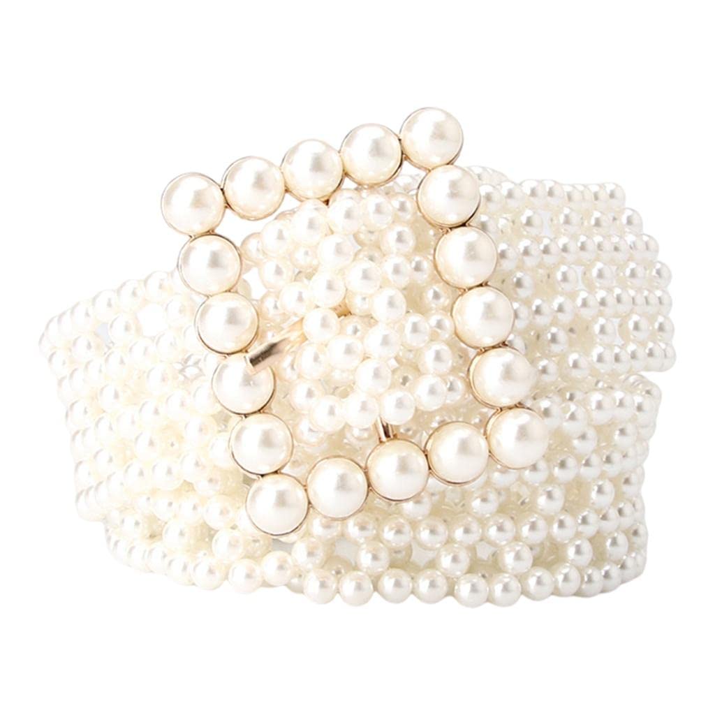 ™ Pearl Beaded Metal Waist Chain for Women Dress Waist Belts Square Buckle-image-49