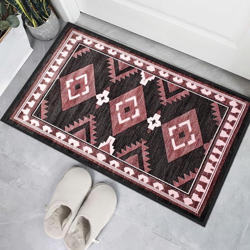 Tapete decorativo para entrada 2x3 negro-rojo antideslizante miniatura 1