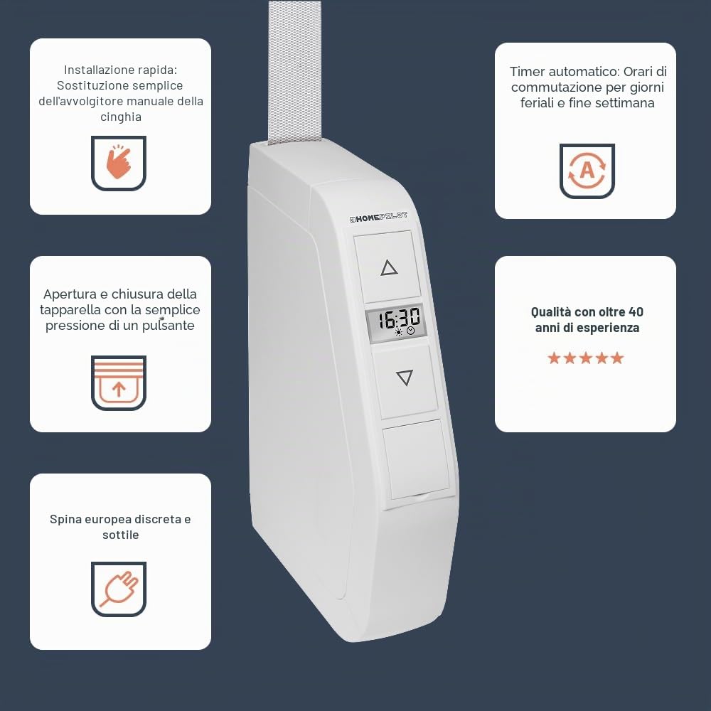 Home Pilot - Avvolgitore per tapparella RolloTron a parete Premium. Montaggio rapido | Programmazione | Funzionamento autonomo - 10162330