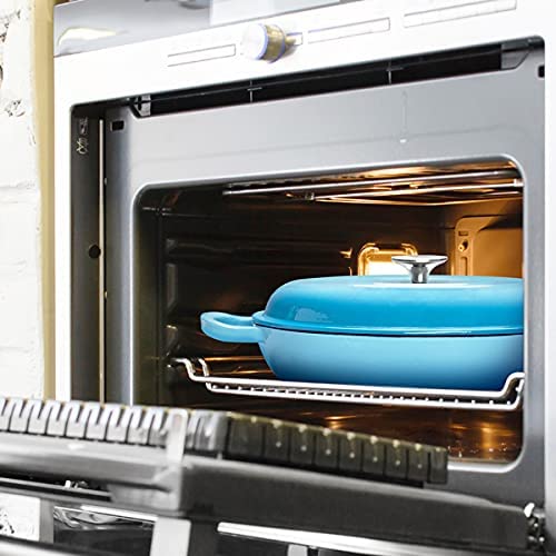 Michelangelo 3.5 Quart Enameled Cast Iron Braiser Pan With Lid, Cast Iron Casserole With Lid, Covered Casserole Cast Iron Enameled Cookware With Silicone Accessories, Oven Safe Braiser-Sky Blue #TOP7