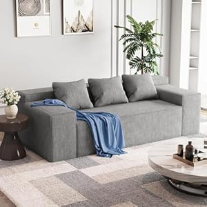 Modular Sectional Sofa, 3 Seater 105″ Deep Seat Corduroy Lounge Sofa with Movable Cushions, Modular Couch for Small Spaces, Living Room, Bedroom, Apartment, Office – Gery