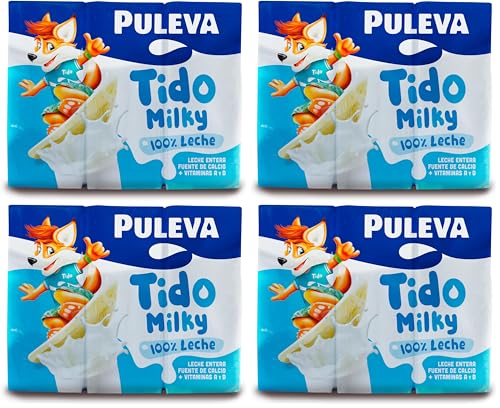Puleva - Tido Milky, Leche Entera, Enriquecida con Vitaminas A y D, Fuente de Calcio y Proteínas, Incluye Pajita - Pack 6x200ml (Paquete de 4)