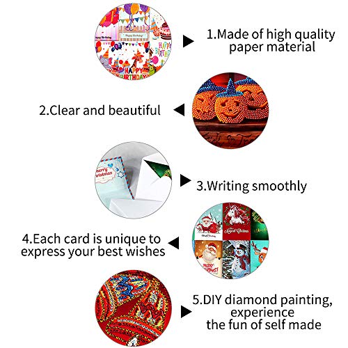 Zwbfu 8pcs 5D DIY Diamond Painting Cartões de Natal Halloween Natal Cartões de aniversário com envel