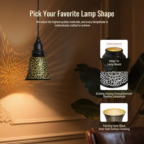 Image of 4 Pack Laser Cut Ceiling Fan Covers, Black & Gold Chrysan Iron LampShades | Size: 2.16 inch Top x 4.72 inch Bottom x 4.72 inchH. UNO fitter metal lamp shades for ceiling fan lights, wall sconces and chandeliers.