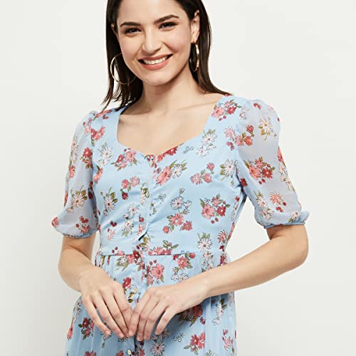 Image of Max Women Floral Printed Sweetheart Neck Midi A-Line Dress