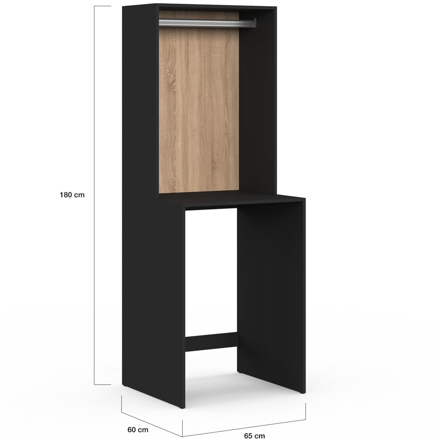 IDMarket – Mueble superior lavadora con armario Wallis negro y madera de haya