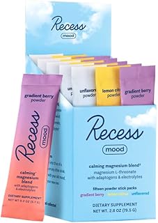Recess Mood Powder, Magnesium L-Threonate Blend with Passion Flower, L-Theanine, Electrolytes, Magnesium Calm Support Powder Supplement -Sampler Pack, Pack of 15