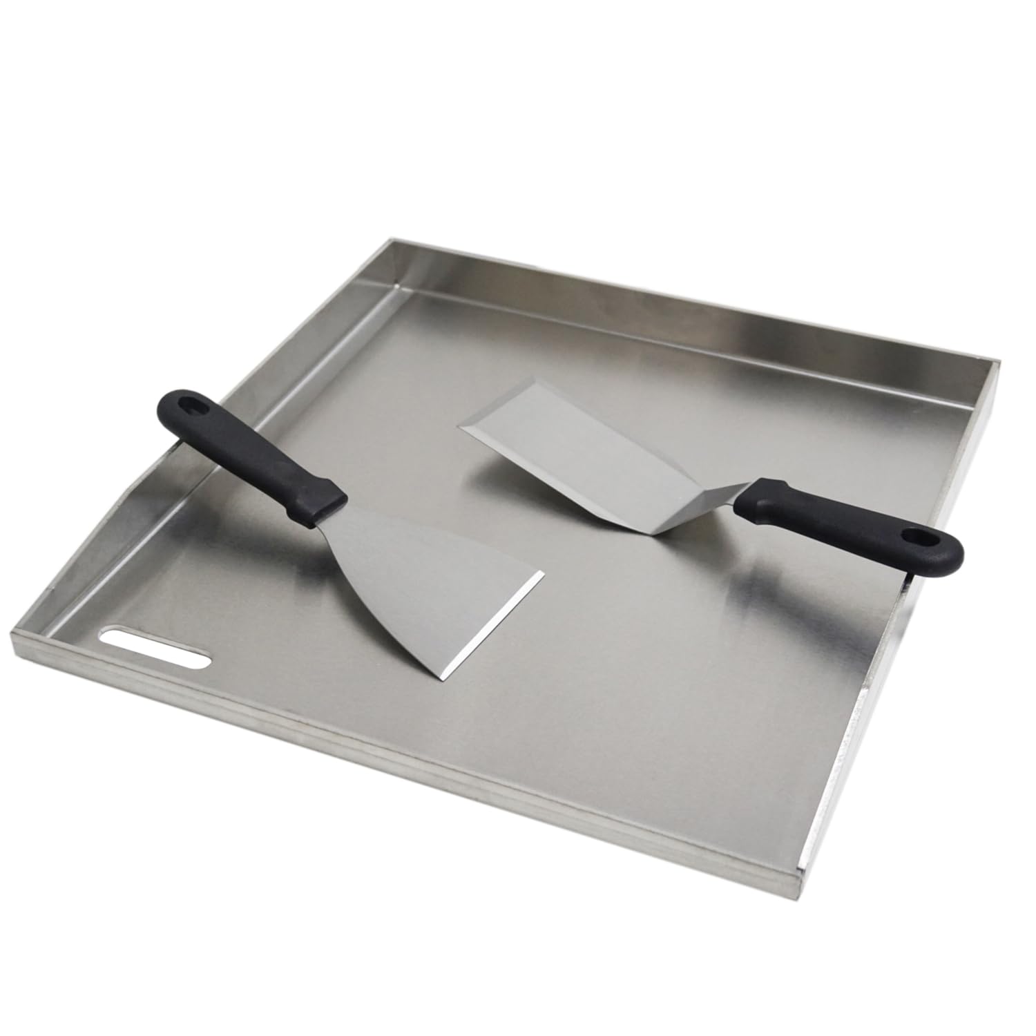 FINEUNAN Edelstahl Grillplatte | 41,5x40x3,5 cm | Universal BBQ Plancha aus dickem 4mm & rostfreiem Edelstahl passend für Weber Gasgrill und Holzkohlegrill | Grillplatte mit Grill-Spachtel Schaber set