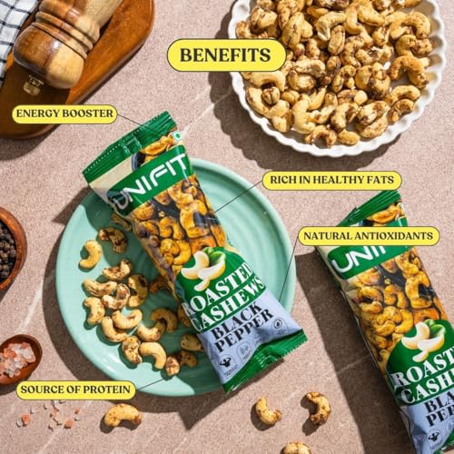 Image of UNIFIT Roasted Cashews Black Pepper | Premium Crunchy Cashews | High Protein & Healthy Snack | Roasted, Not Fried | 40g Pack