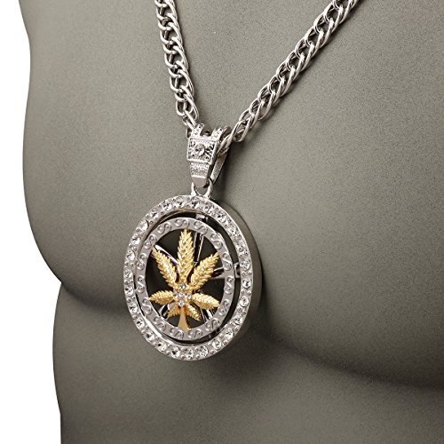 Mcsays Hip Hop 18K Gold Plated Whirligig Spin Hemp Weeds Leaf Necklaces Men Women Charm Crystal Weed Chains #TOP6