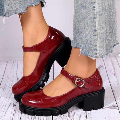 Womens Chunky Heel Loafers Platform Goth Mary Janes Shoes Oxfords Pumps Round Toe Ankle Strap Uniform Dress Shoes4