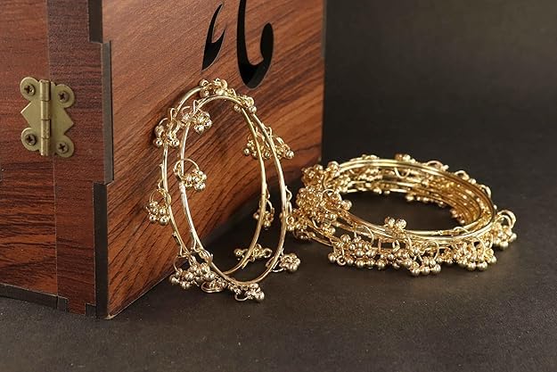 Image of Kashmiri Traditional Bangles Set for Women | Gold Plated Handcrafted Ghungroo Bangles | Ethnic Bridal Festive Jewellery | Set Of 4 Bangles