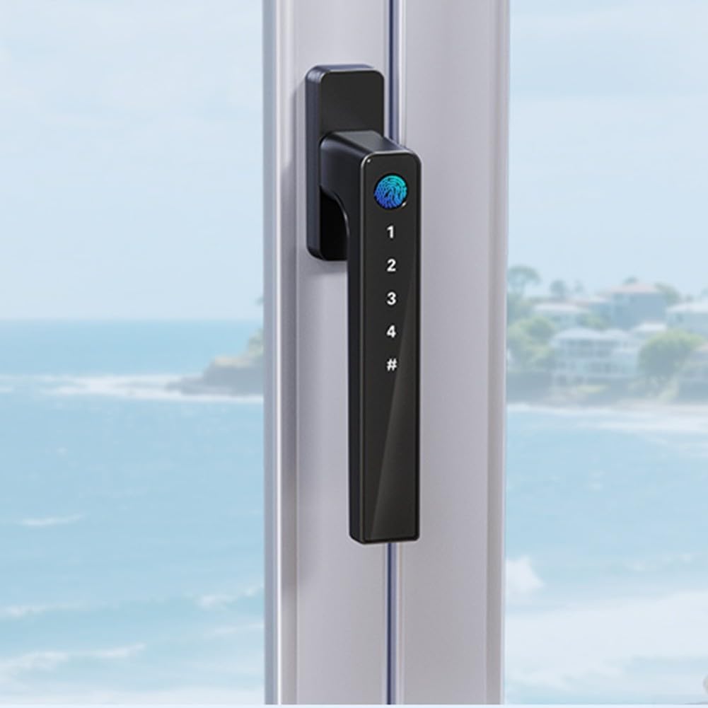 Serratura intelligente per finestre con impugnatura elettronica, con riconoscimento delle impronte digitali, ingresso password e per sblocco app Tuya Smart, sicura e impermeabile