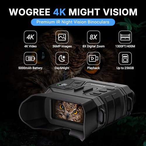 Image of Night Vision Goggles, 4K Night Vision Binoculars for Adults, 36MP Photo, 5000mAh Rechargeable Battery, 1300FT Viewing, 8X Digital Zoom, Flashlight & Compass for Camping & Outdoor Use