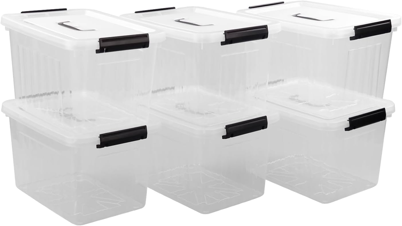 Ponpong 12 Quart Plastic Storage Boxes, Clear Latch Storage