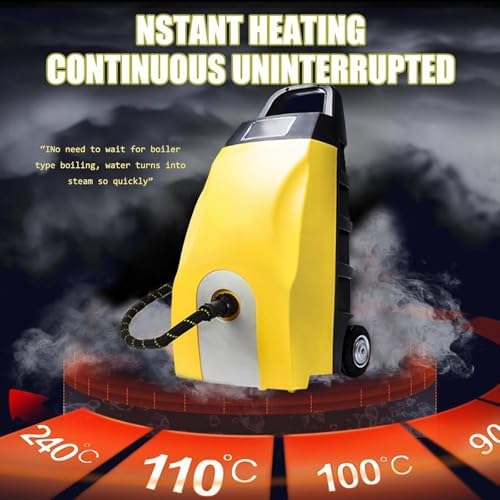 3000W Portable Commercial Steam Cleaner - 6Bar High Pressure, 110°C/230℉ Handheld Steam Cleaning System for Kitchen, Car & Multi-Use, Yellow - 75x30x35 cm