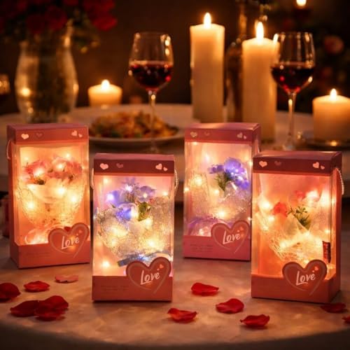 Image of Yadava Artificial Red Rose Flower for Valentine Day Gift Romantic Gift for Girlfriend Boyfriend Husband Wife | Cute Star Keychain, Message Bottle & Love Cards in Premium Gift Box (Pink Bouquet)