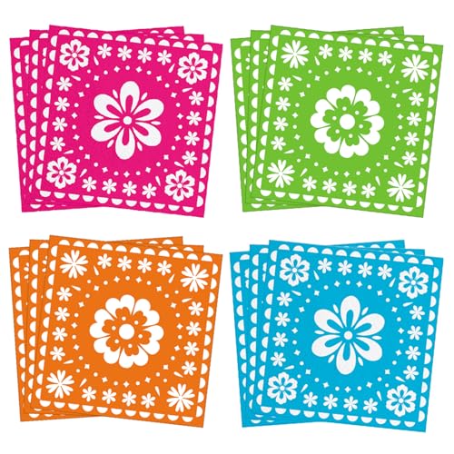 80 Count Mexican Fiesta Paper Napkins 4 Bright Floral Designs Disposable Cocktail Napkins for Cinco de Mayo Day of the Dead Fiesta Wedding Birthday Party Taco Night Summer BBQ Table Decorations