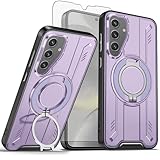 Compatible with Samsung Galaxy S24 Plus/S25 Plus S24+ S25+ 5G Phone Case and Screen Protector Magnetic Ring Holder 360° Stand Wireless Charging S24Plus 24S + S 24 24+ S25Plus Cover for Purple
