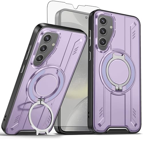 Compatible with Samsung Galaxy S24 Plus/S25 Plus S24+ S25+ 5G Phone Case and Screen Protector Magnetic Ring Holder 360° Stand Wireless Charging S24Plus 24S + S 24 24+ S25Plus Cover for Purple